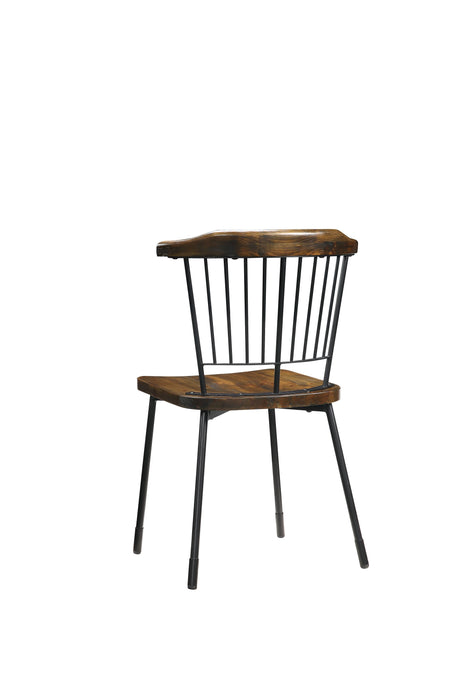 21' X 19' X 32' Brown Oak Wood and Black Metal Base Side Chair - Set of 2