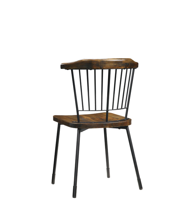 21' X 19' X 32' Brown Oak Wood and Black Metal Base Side Chair - Set of 2