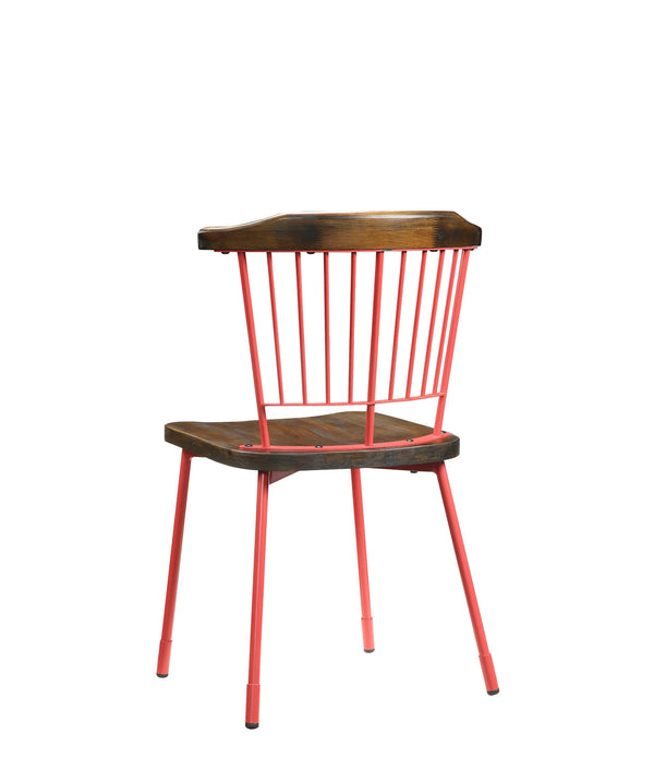 21' X 19' X 32' Brown Oak Wood and Red Metal Base Side Chair - Set of 2