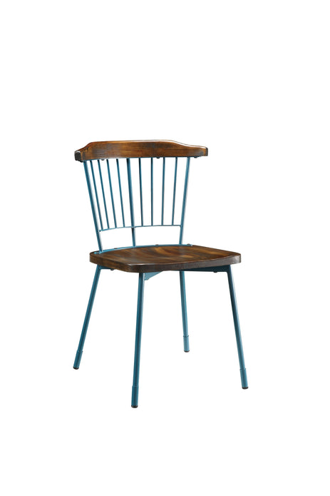 21' X 19' X 32' Brown Oak Wood and Teal Metal Side Chair  Set of 2