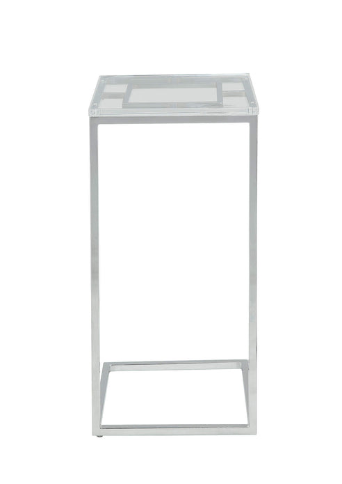 13' X 13' X 26' Clear Acrylic Chrome Metal Side Table