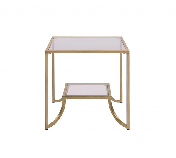 24' X 24' X 24' Antique Gold Smoky Glass Metal End Table