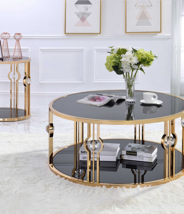 40' X 40' X 18' Metal Glass Coffee Table and Gold  Black Glass