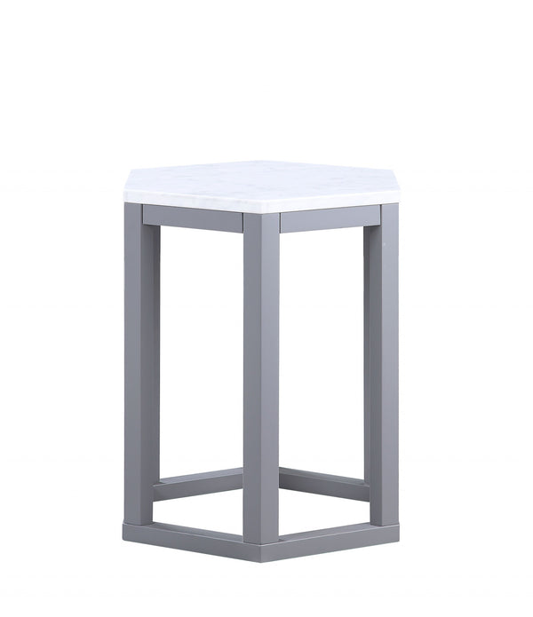 Set Of Two Gray Hexagonal Marble Top End Tables