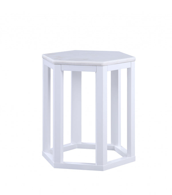 16' X 18' X 20' White Marble Wood 2Pc Pk End Table