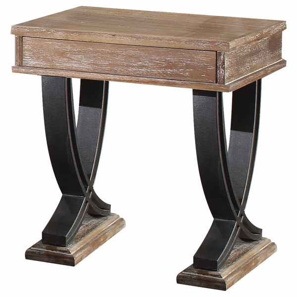 20' X 22' X 25' Antique Oak Black Wood Metal End Table