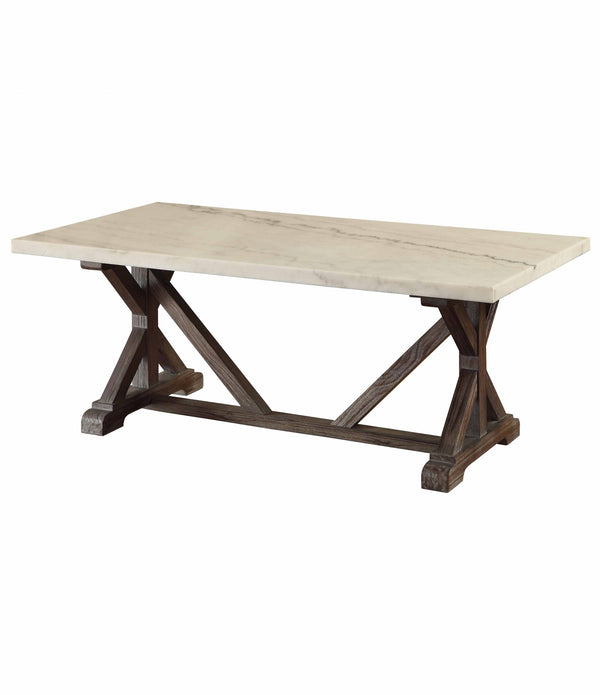 26' X 50' X 19' White Marble Weathered Espresso Wood Coffee Table