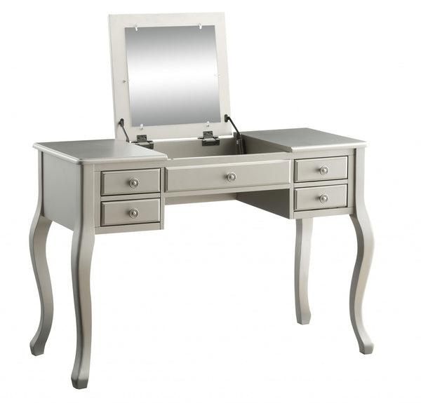 18' X 43' X 47' PU Silver Wood Mirror Upholstered (Seat) Vanity Set