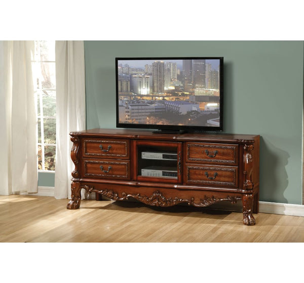 19' X 79' X 31' Cherry Oak Wood Poly Resin Glass TV Console