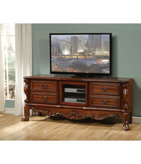 19' X 79' X 31' Cherry Oak Wood Poly Resin Glass TV Console