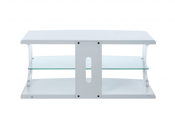 18' X 48' X 22' White Clear Glass Wood Glass Veneer (Melamine) TV Stand (LED)