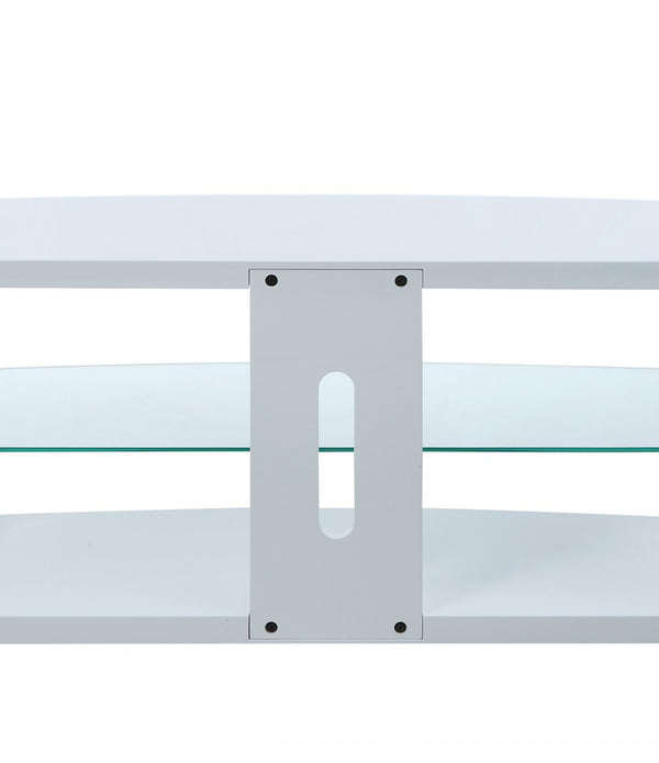 18' X 48' X 22' White Clear Glass Wood Glass Veneer (Melamine) TV Stand (LED)