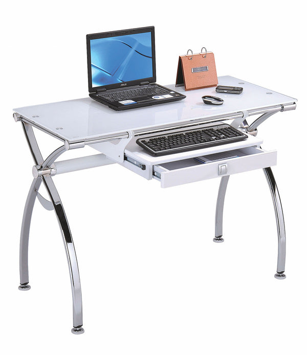 31' X 20' X 43' Metal Glass Wood and Engineered Wood Computer Desk Chrome  White Glass