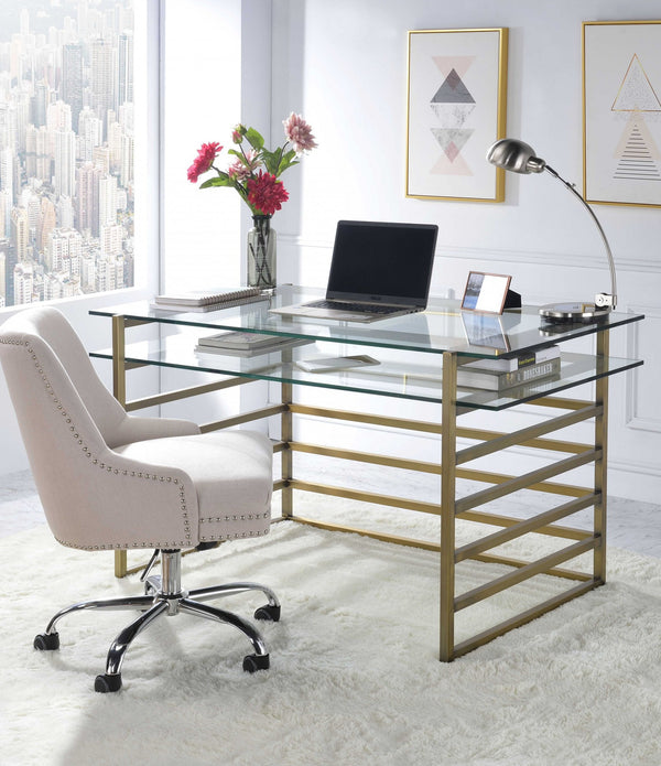 28' X 56' X 31' Antique Gold Clear Glass Metal Desk