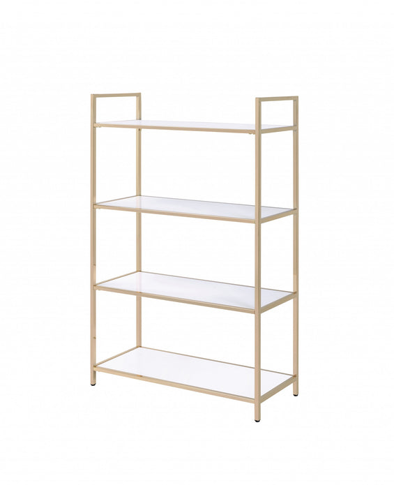 16' X 37' X 60' White High Gloss Gold Metal Wood Bookshelf