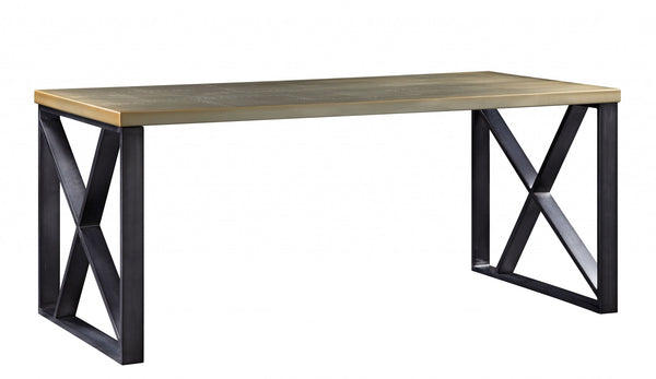 31" X 34" X 70" Aluminum, Metal, and Engineered Wood Desk, Gold Aluminum