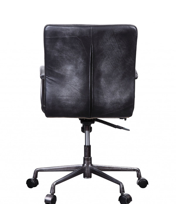 24' X 25' X 36' Vintage Black Top Grain Leather Aluminum Metal Upholstered (Seat) Casters Engineered Wood Executive Office Chair