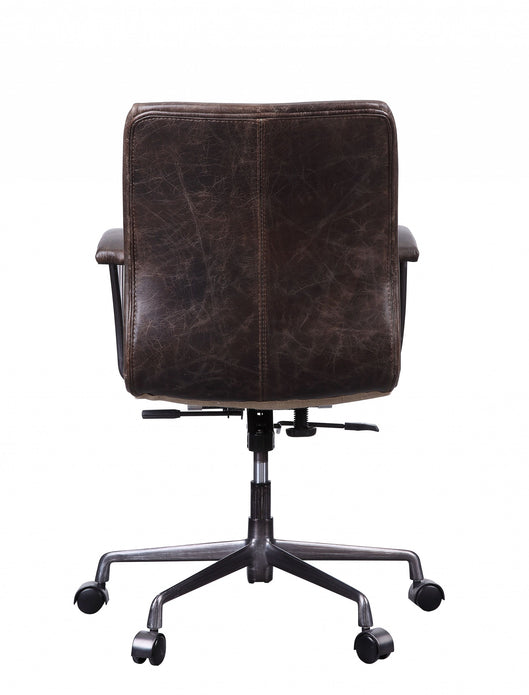 28' X 25' X 38' Distress Chocolate Top Grain Leather Metal Upholstered (Seat) Casters Engineered Wood Executive Office Chair