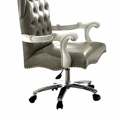 28' X 28' X 48' Silver Faux Leather Upholstery Finish Antique Platinum Executive Chair with Swivel and Lift