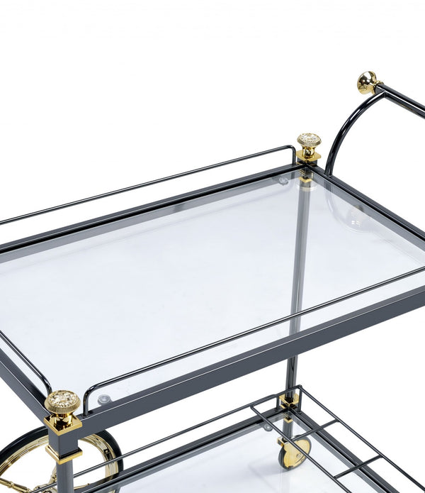 20' X 31' X 31' Black Gold Clear Glass Metal Casters Serving Cart