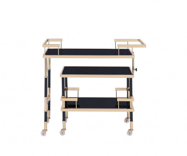 16' X 36' X 34' Gold Black Smoky Glass Metal Casters Serving Cart