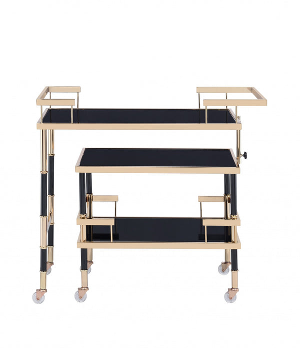 16' X 36' X 34' Gold Black Smoky Glass Metal Casters Serving Cart