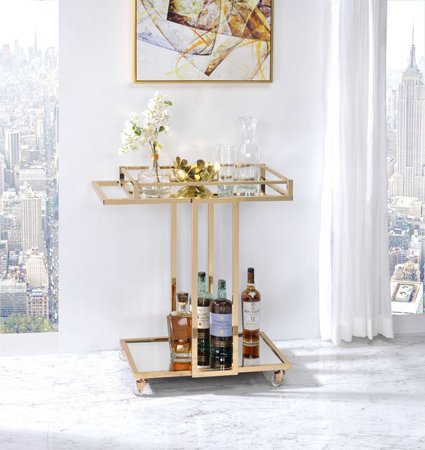 17' X 29' X 33' Gold Metal Mirror Casters Serving Cart