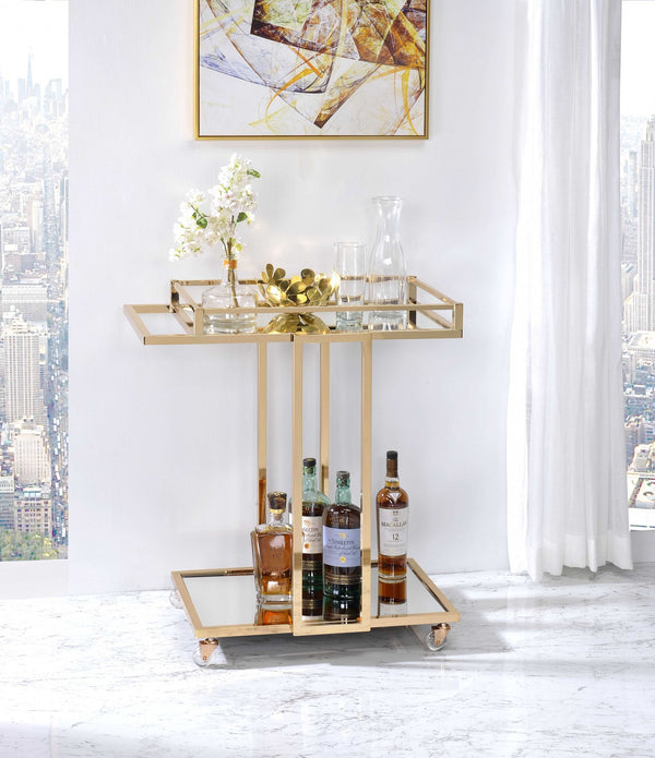 17' X 29' X 33' Gold Metal Mirror Casters Serving Cart