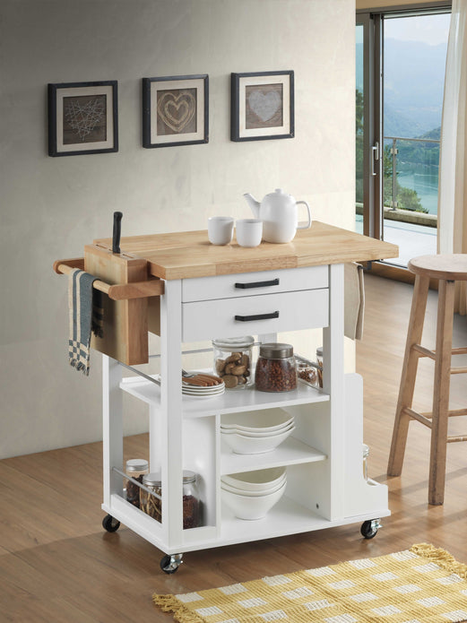 19' X 35' X 35' Natural White Wood Casters Kitchen Cart