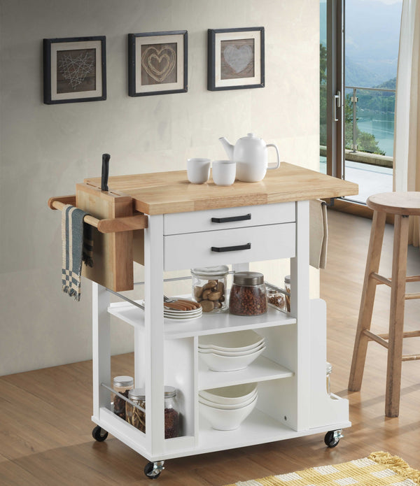 19' X 35' X 35' Natural White Wood Casters Kitchen Cart