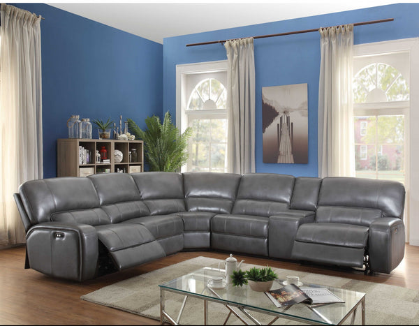 138' X 127' X 41' Gray Leather-Aire Upholstery Metal Reclining Mechanism Sectional Sofa (Power MotionUSB Dock)