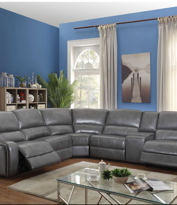 138' X 127' X 41' Gray Leather-Aire Upholstery Metal Reclining Mechanism Sectional Sofa (Power MotionUSB Dock)