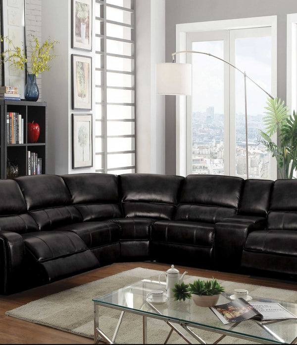 138' X 127' X 41' Black Leather-Aire Upholstery Metal Reclining Mechanism Sectional Sofa (Power MotionUSB Dock)