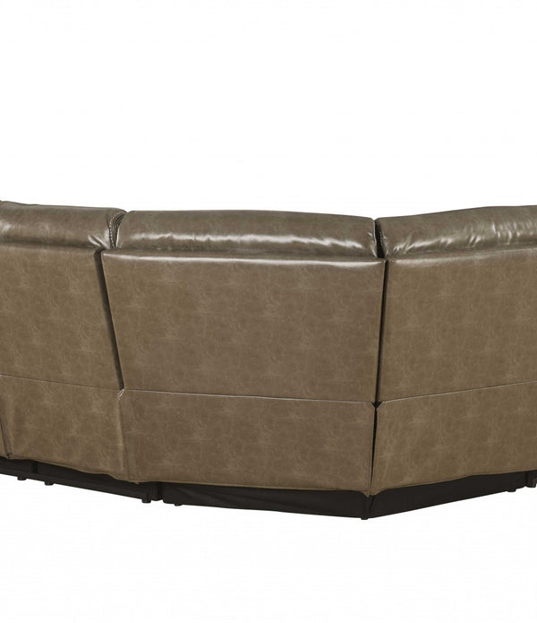 88' X 101' X 41' Taupe Leather-Gel Upholstery Metal Reclining Mechanism Sectional Sofa (Power Motion)