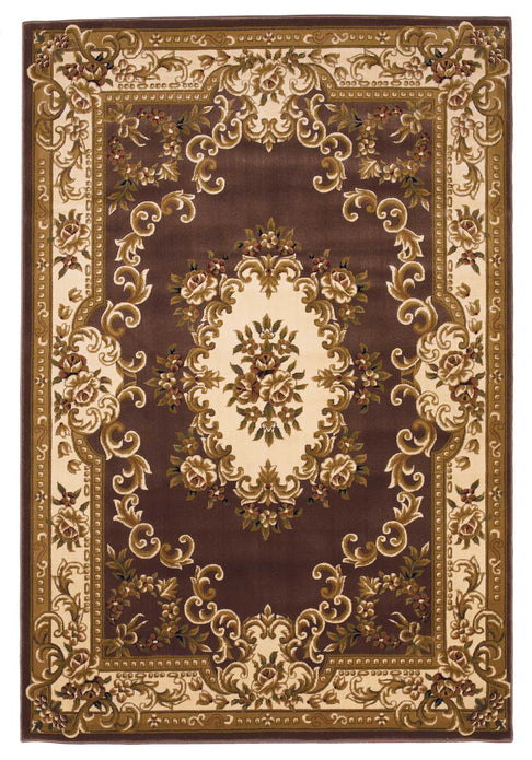 8'x11' Plum Ivory Machine Woven Hand Carved Floral Medallion Indoor Area Rug