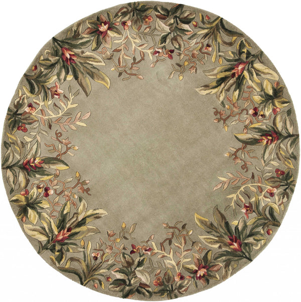 5' Round  Wool Sage Area Rug