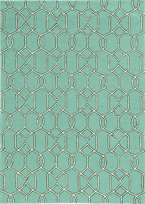 7'x10' Spa Green Hand Hooked UV Treated Trellis Indoor Outdoor Area Rug