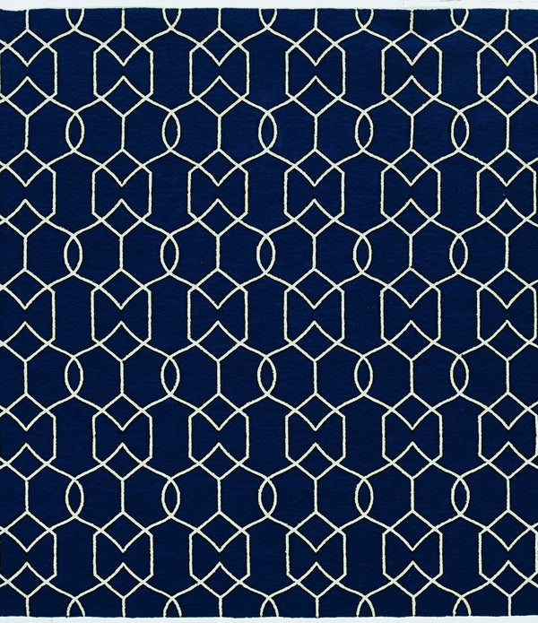 7'x10' Navy Blue Hand Hooked UV Treated Trellis Indoor Outdoor Area Rug