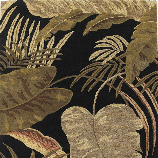 5'x8' Midnight Black Hand Tufted Tropical Leaves Indoor Area Rug