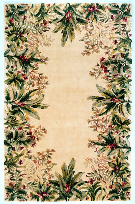 5'x8' Ivory Hand Tufted Bordered Tropical Plants Indoor Area Rug