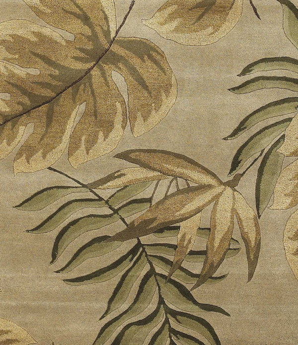 8'x11' Sand Beige Hand Tufted Tropical Leaves Indoor Area Rug