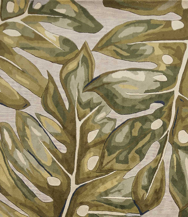 8'x11' Green Hand Tufted Oversized Tropical Leaves Indoor Area Rug