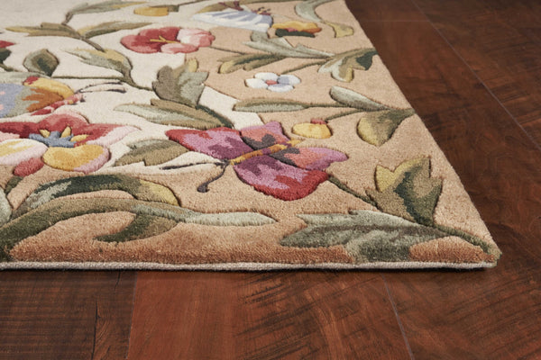 8'x11' Antique Beige Hand Tufted Bordered Butterfly Floral Indoor Area Rug