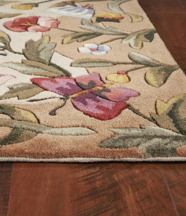 8'x11' Antique Beige Hand Tufted Bordered Butterfly Floral Indoor Area Rug