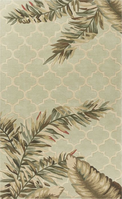 9'x12' Sage Green Hand Tufted Tropical Quatrefoil Indoor Area Rug