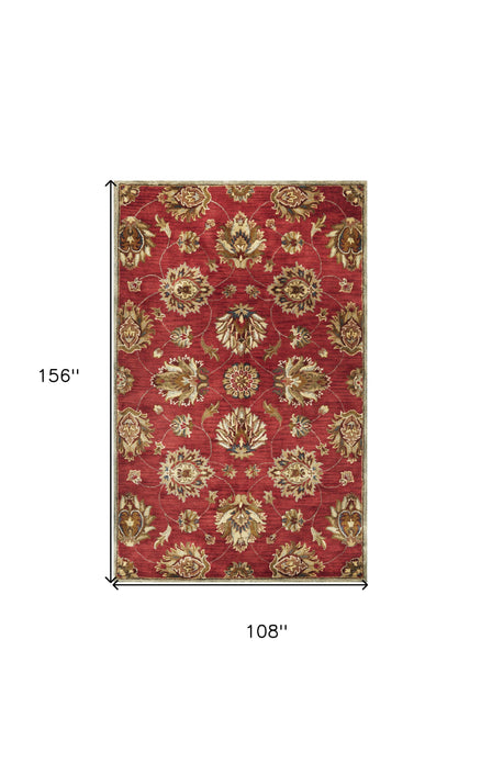 9' x 13' Wool Red Area Rug