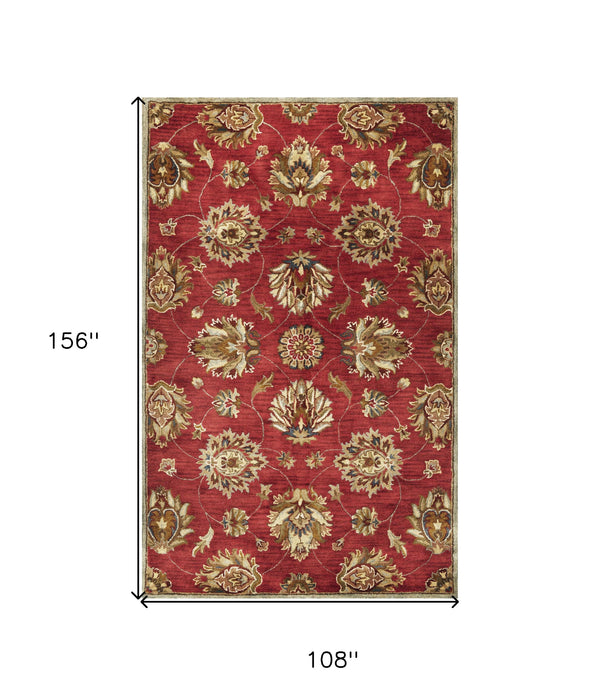 9' x 13' Wool Red Area Rug