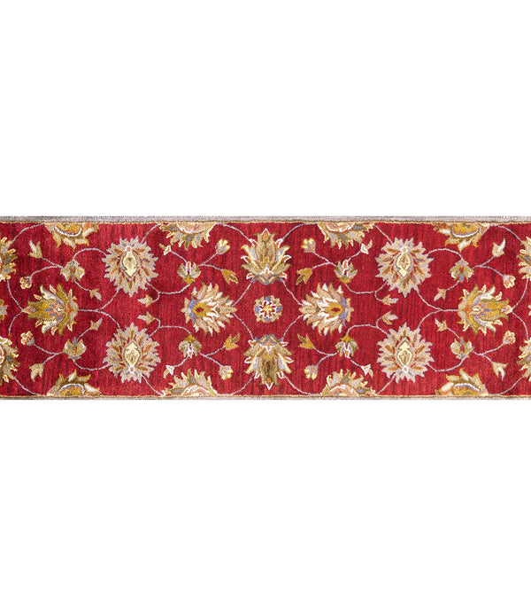 2' x 7' Red Floral Vines Bordered Wool Runner Rug