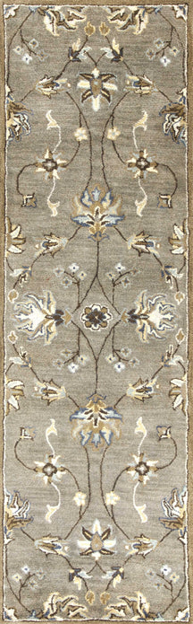 7' Grey Hand Tufted Wool Traditional Floral Indoor Area Rug