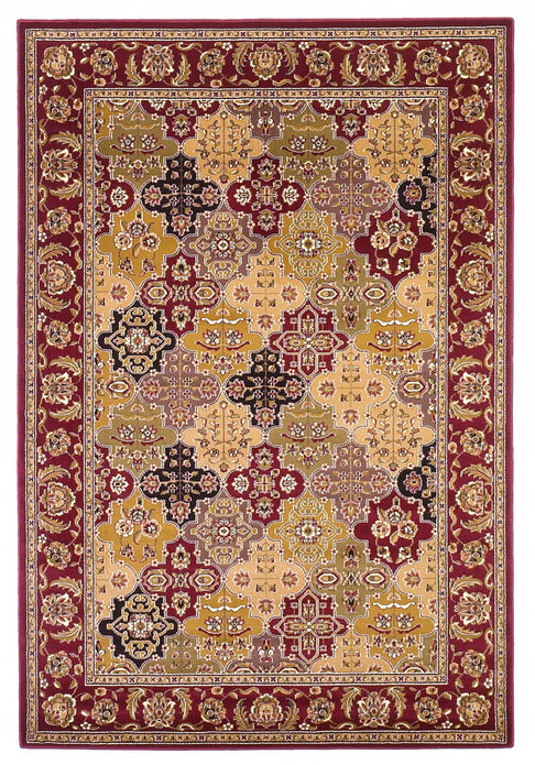 5' x 8' Red Floral Panel Bordered Area Rug